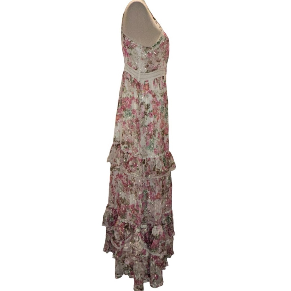 Rococo Sand Vie Pink Cream Tiered Chiffon Ruffled Maxi Dress Large L - Picture 8 of 16